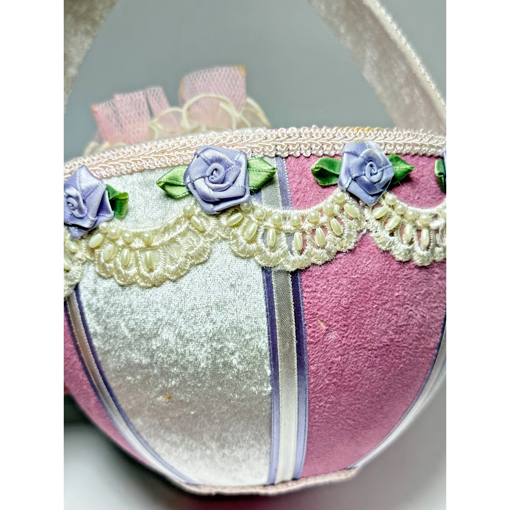 Timeless Treasures 7 Decorated Easter Eggs & Basket Purple Pink Velvet Rosettes - Picture 7 of 8